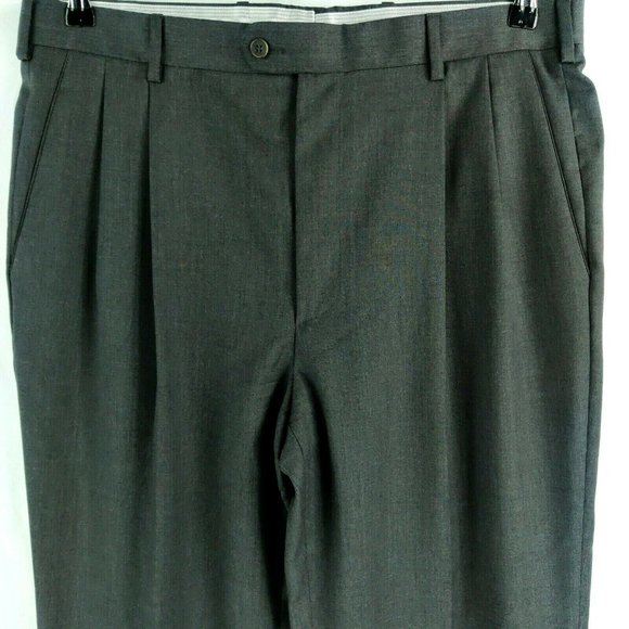 Zanella Bennett Dark Gray Wool Pleated & Cuffed Dress Pants Mens 35x30 - Picture 1 of 5